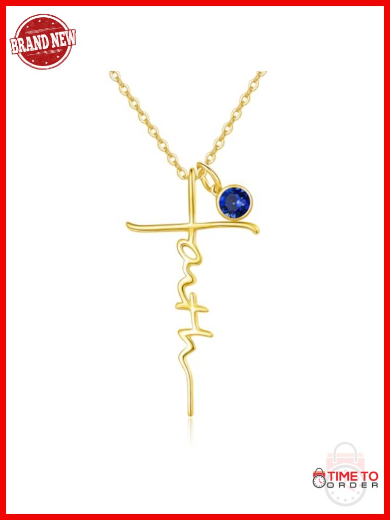 Faith Pendant Necklace With Cubic Zirconia Birthstone - Anniversary Gift
